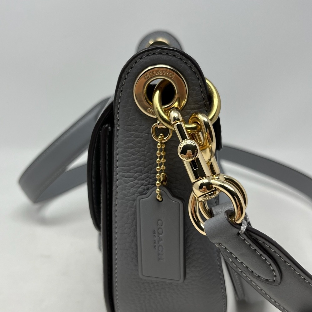 COACH Kleo Shoulder Bag 17 Crossbody Gray Leather Suede Granite Saddle C5687 - Picture 11 of 16